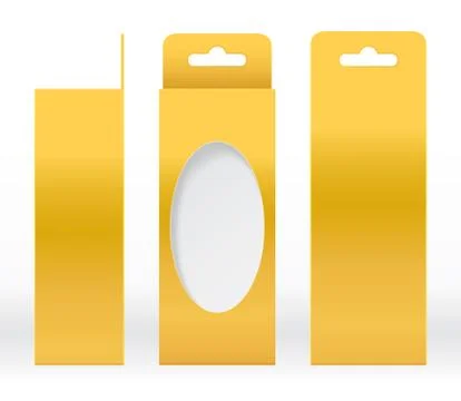 Hanging Box Gold window shape cut out Packaging Template blank Illustrazione stock