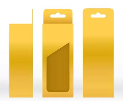 Hanging Box Gold window shape cut out Packaging Template blank Luxury Empty Illustrazione stock