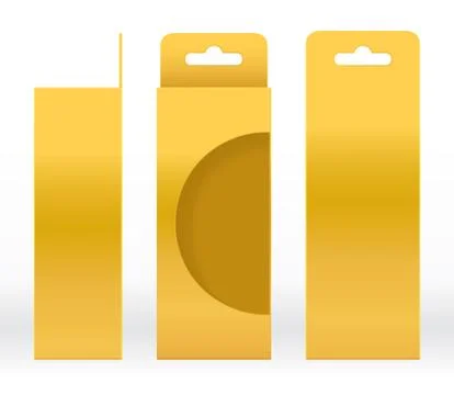 Hanging Box Gold window shape cut out Packaging Template blank Illustrazione stock