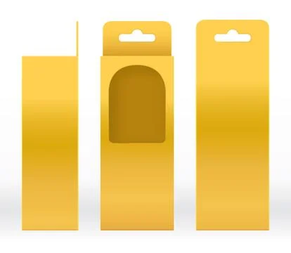 Hanging Box Gold window shape cut out Packaging Template blank Luxury Empty Illustrazione stock