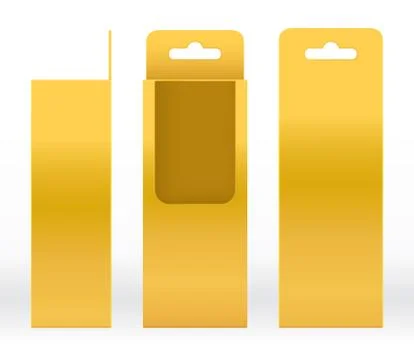 Hanging Box Gold window shape cut out Packaging Template blank Luxury Empty Stock Illustration