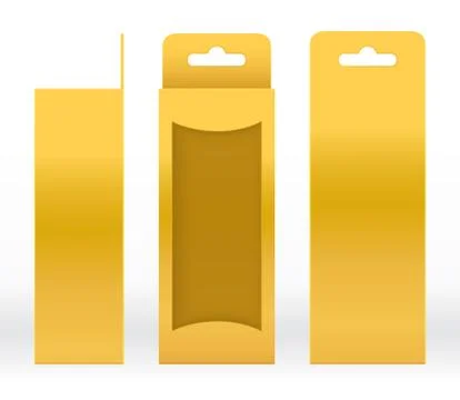Hanging Box Gold window shape cut out Packaging Template blank Luxury Empty Stock Illustration
