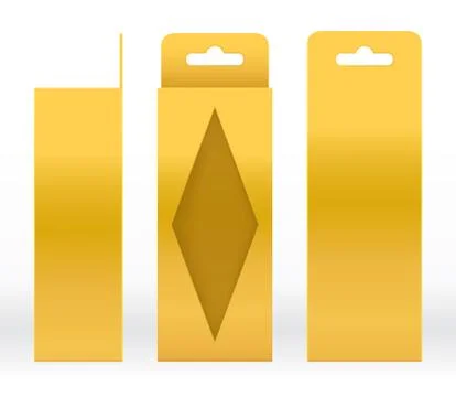 Hanging Box Gold window shape cut out Packaging Template blank Luxury Empty Stock-Illustration