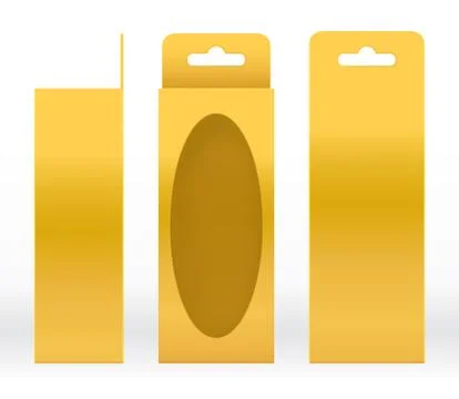Hanging Box Gold window shape cut out Packaging Template blank Luxury Empty Illustrazione stock