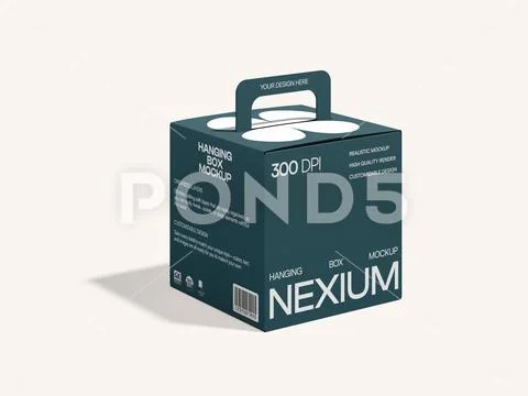 Hanging Box Mockup, Front and Side View. PSD Template