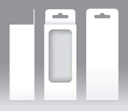Hanging Box White window shape cut out Packaging Template blank. Empty Box Stock-Illustration