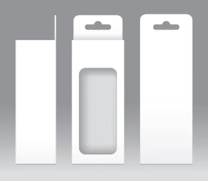 Hanging Box White window shape cut out Packaging Template blank. Empty Box wh Stock Illustration