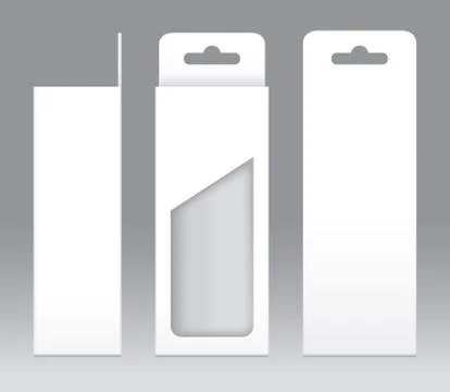 Hanging Box White window shape cut out Packaging Template blank. Empty Box Ilustración de archivo