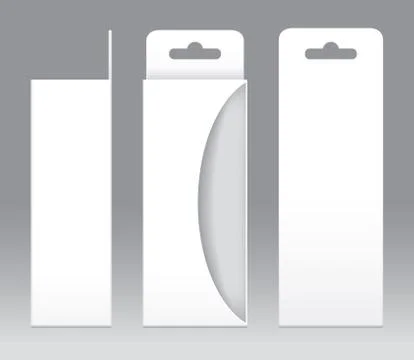 Hanging Box White window shape cut out Packaging Template blank. Empty Box Stock-Illustration