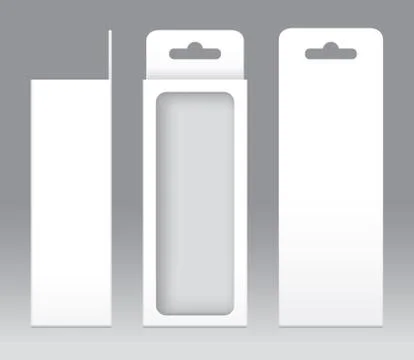 Hanging Box White window shape cut out Packaging Template blank. Empty Box 스톡 일러스트