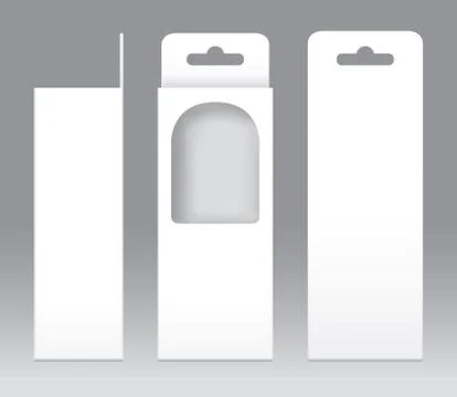 Hanging Box White window shape cut out Packaging Template blank. Empty Box Stock Illustration