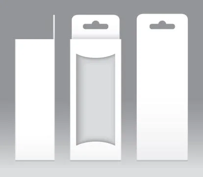 Hanging Box White window shape cut out Packaging Template blank. Empty Box Stock Illustration