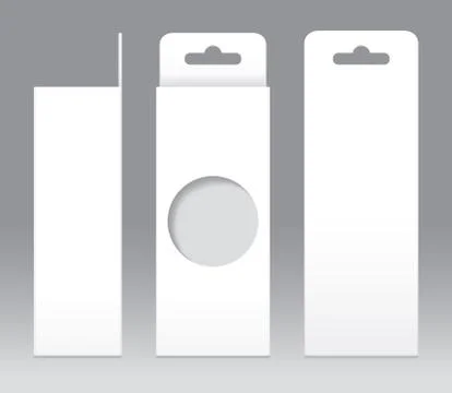 Hanging Box White window shape cut out Packaging Template blank. Empty Box Ilustración de archivo