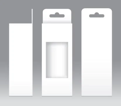 Hanging Box White window shape cut out Packaging Template blank. Empty Box Illustrazione stock