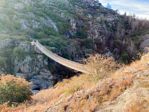 Hanging bridge between mountains in La Cumbrecita,Cordoba, Argentina Stock Photos