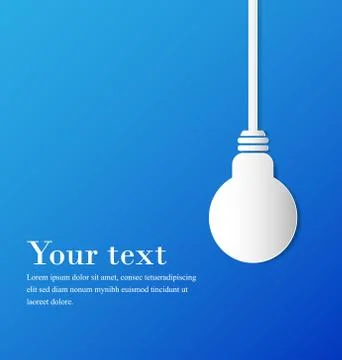Hanging bulb with space on blue background, paper cut design. Stock Illustration