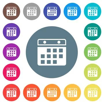 Hanging calendar alternate version flat white icons on round color background Stock Illustration