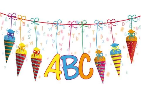 Hanging Candy Cones Line ABC Letters Header Stock Illustration