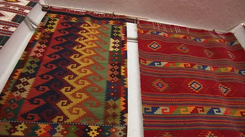 Hanging carpets pan to loom Stock Footage 39964758