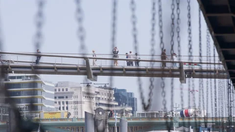Hanging chains on the Thames bank to the Millennium Bridge, London Stock Footage 165280261