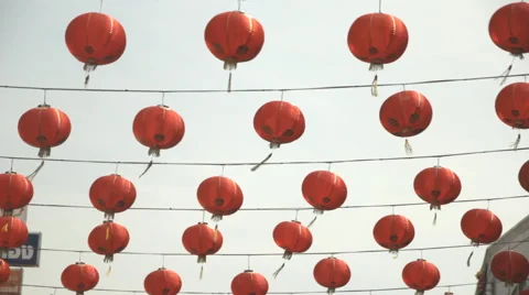 Hanging Chinese lanterns Stock Footage 60749983