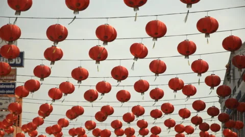 Hanging Chinese lanterns Stock Footage 60750151