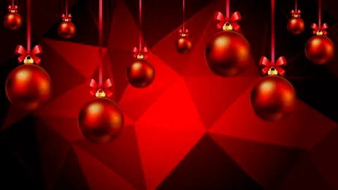 Hanging Christmas balls on a red triangular background Stock Illustration