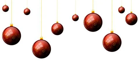 Hanging Christmas red balls with a pattern on a white background Stock Illustration