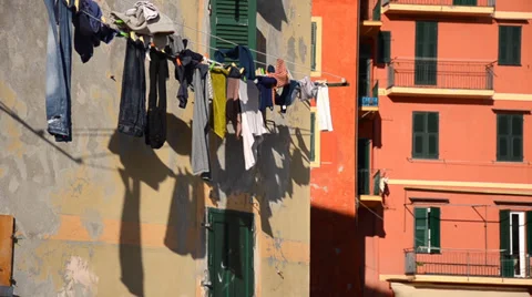 Hanging clothes in camogli Stock Footage 33439187