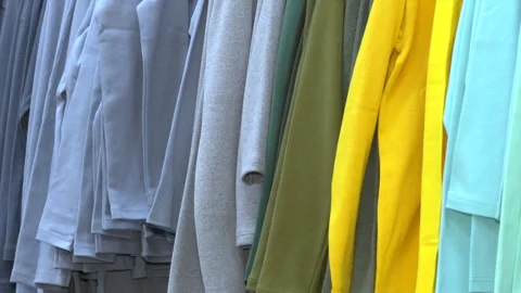 Hanging clothes. Clothes hanger with clothes. Stock-Footage 290065077