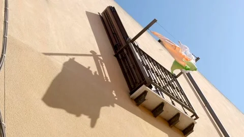 Hanging clothes drying on the balcony. Stock Footage 150772373