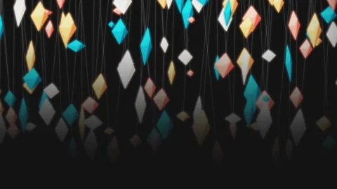 Hanging colored crystals in a unique abstract arrangement against a dark Stock Footage 281911419
