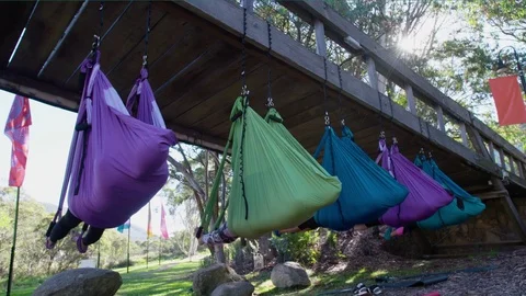 Hanging Colorful Hammocks Stock Footage 73489408