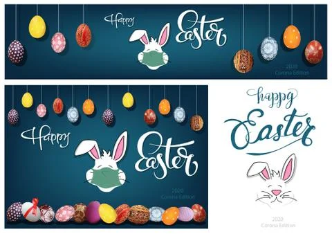 Hanging Colorful Hand Painted Easter Eggs Collection Stock Illustration