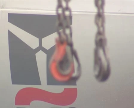 Hanging crane hooks. Sign windmill. Construction industry. Stock Footage 8973045