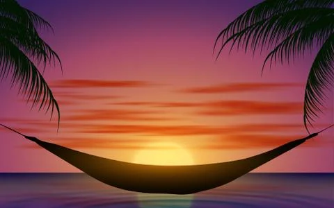Hanging crib on the beach in sunset Stock Illustration