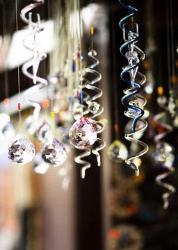Hanging crystal decorations Foto stock