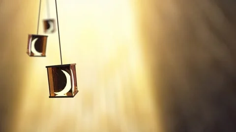 Hanging Cubic Metal Lanterns: Ramadan Decor 4K 库存影片 339270116