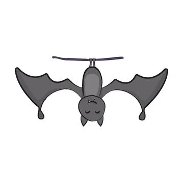 Hanging cute bat with open wings. Cartoon illustration. Isolated Stock Illustration