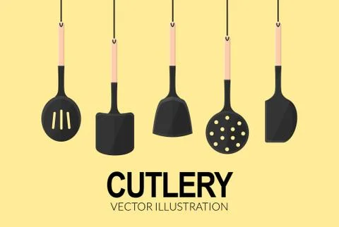 Hanging Cutlery Tools Kitchen Set Flat Design Vector Illustration Flat Design Stock Illustration
