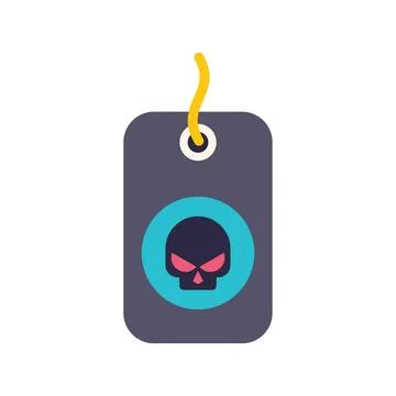 Hanging dark grey tag featuring a skull icon Stock Illustration