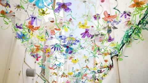 Hanging Decorations Made From Plastic Bottles For Spanish Street Festival Stock Footage 254830427
