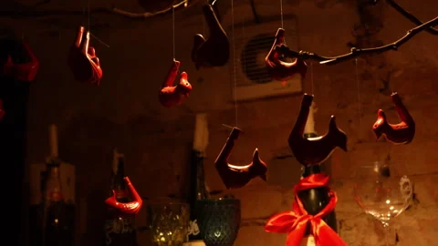 Hanging Designer Decorations in Dimly Lit Room Stock Footage 305826472