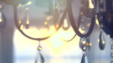 Hanging diamonds with blinking shining reflection. Crystal chandelier Video stock 50045366