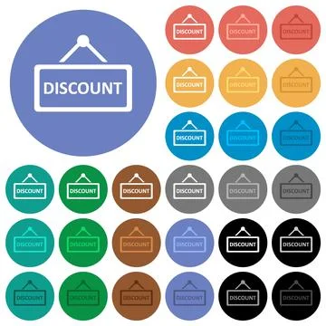 Hanging discount table round flat multi colored icons Stock Illustration