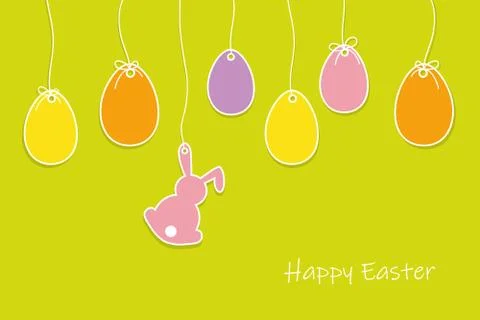 Hanging easter eggs and bunny colorful decoration Stock Illustration