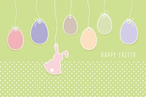 Hanging easter eggs and bunny colorful decoration Illustrazione stock