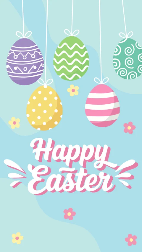 Hanging Easter Eggs with Happy Easter Greeting Background Video stock 331608724