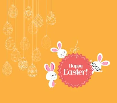 Hanging easter eggs ornament with bunny card Stock Illustration