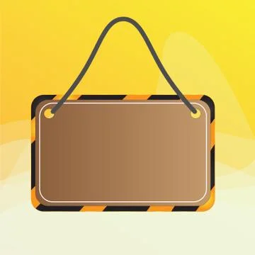 Hanging empty board black and yellow striped frame. Rectangle shaped sign Illustrazione stock